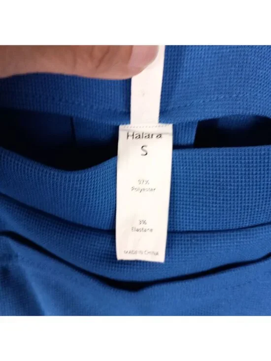 Halara Waffle Short Overalls S Blue Adjustable Straps Stretch Pockets - Picture 4 of 7